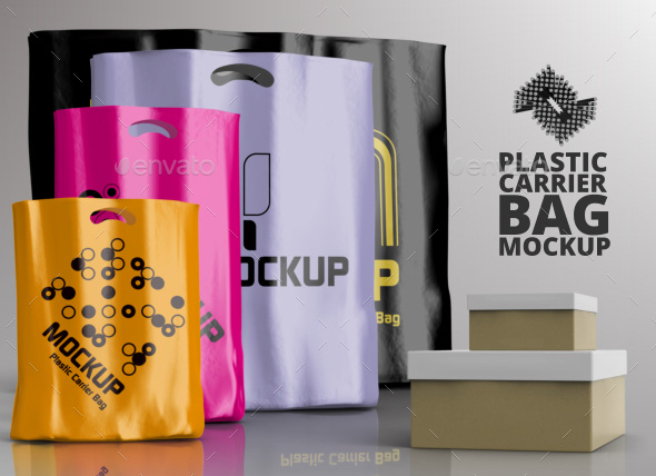 4 Plastic Carrier Shopping Bag Mockups