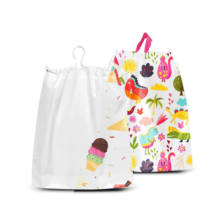 2 Plastic Drawstring Bags Mockup