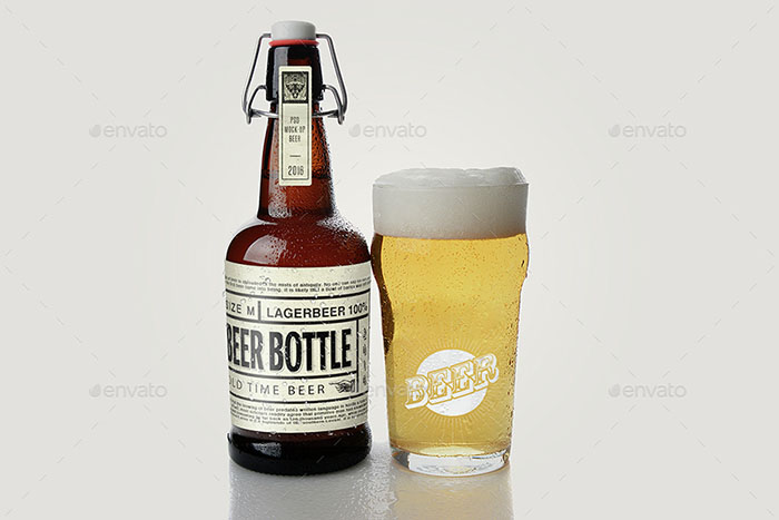 Beer Bottle and Beer Glass Mockup