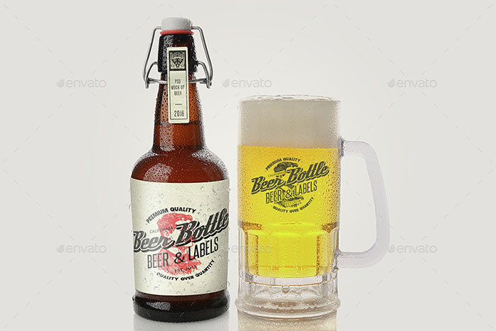 Beer Bottle and Beer Glass Mockup