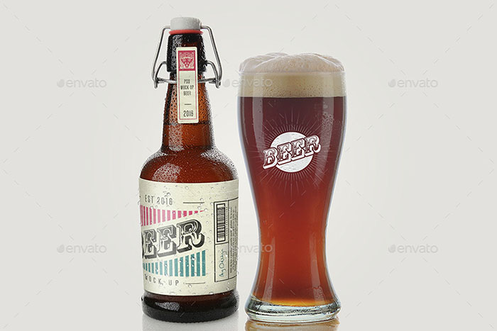 Beer Bottle and Beer Glass Mockup