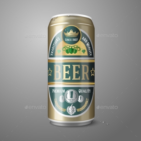 Golden Beer Can With Label