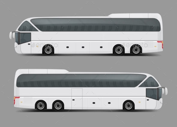 Private Charter Tour or Coach Bus Realistic Vector Premium