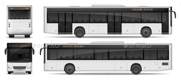 Premium Realistic City Bus Template Isolated on White