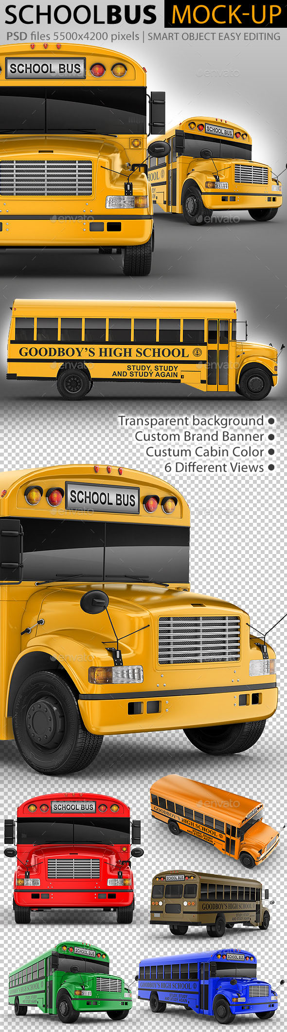 Easy Editing 3D Mockup for School Bus