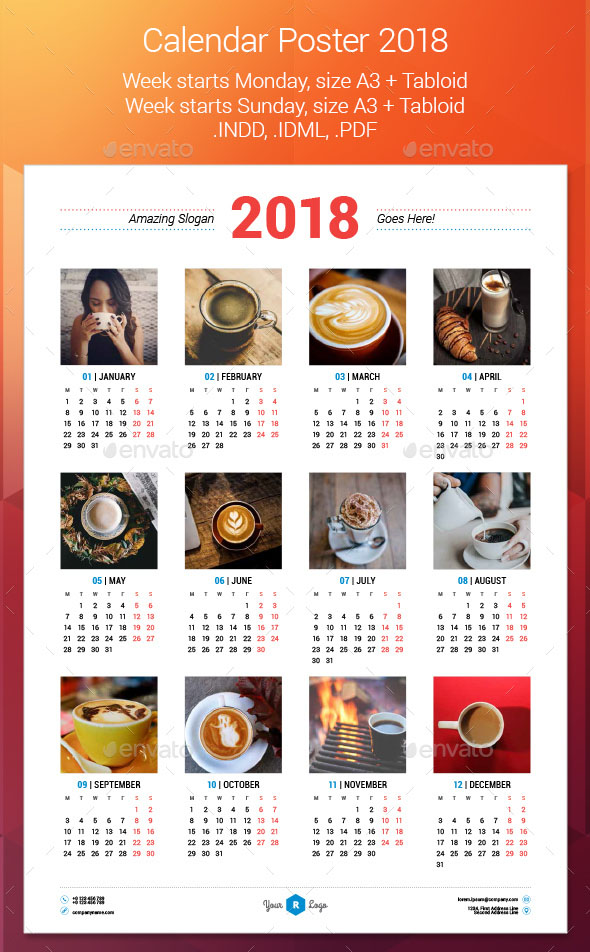 A3 Size Calendar Poster 2018 – Premium