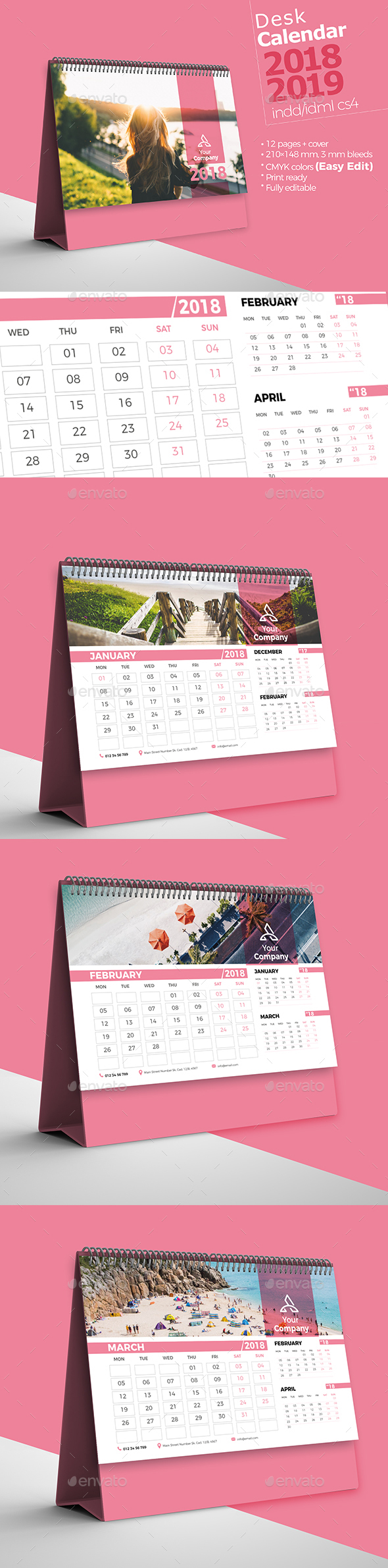 Colorful Desk Calendar 2018-19