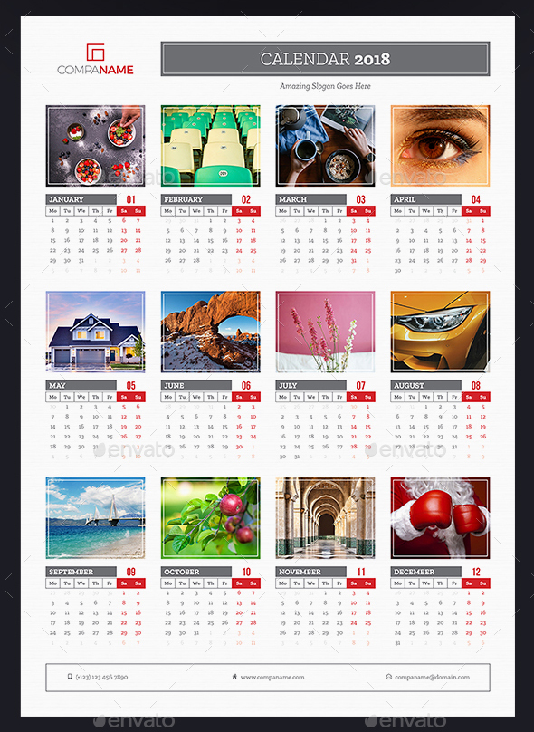 3 Color Styles Wall Calendar 2018