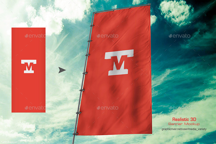 Premium 3D Realistic Flag Banner Mockup V2