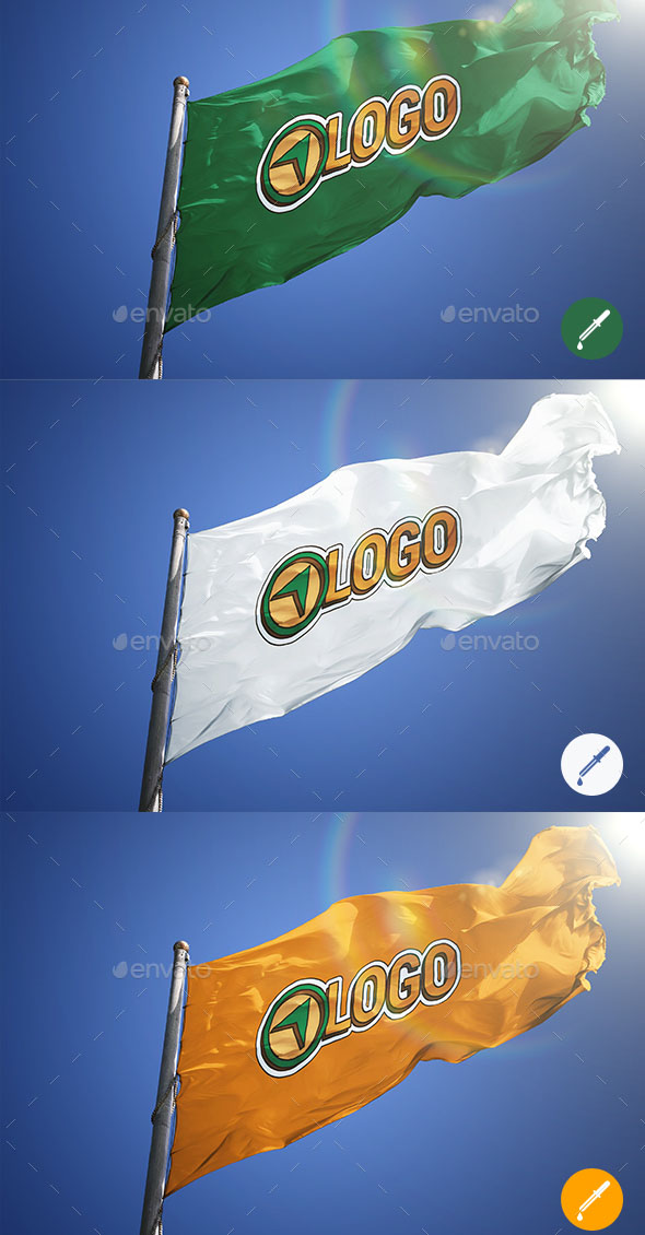 Four Photorealistic Flag Logo Mockups