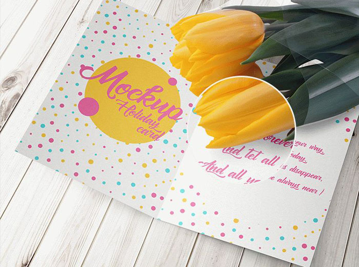 Holiday Card with A Tulip -- 6 Free PSD Mock-Ups