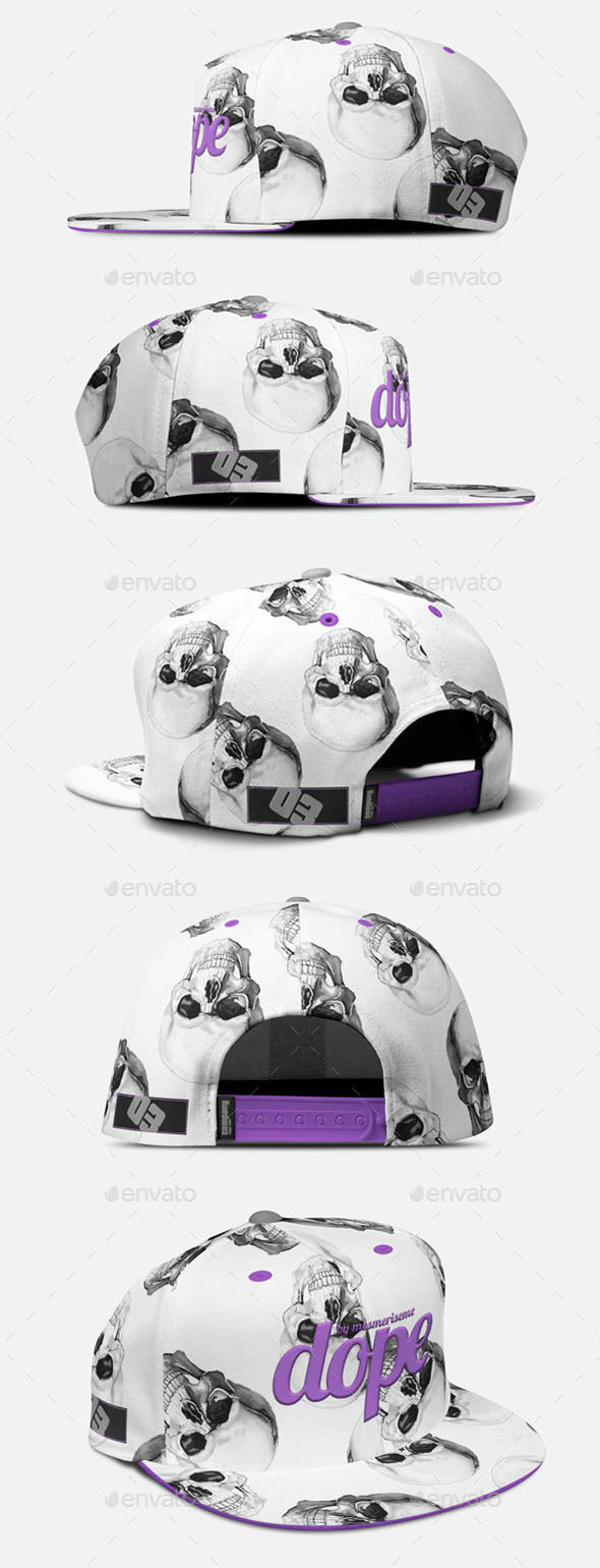 2x Snapback Cap (5 and  Panels) Mockup