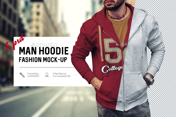 6 PSD Man Hoodie Fashion Mockup