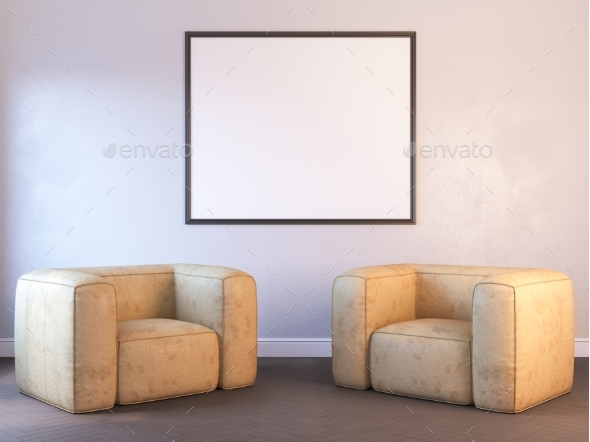 3D Render of a Interior with a Poster