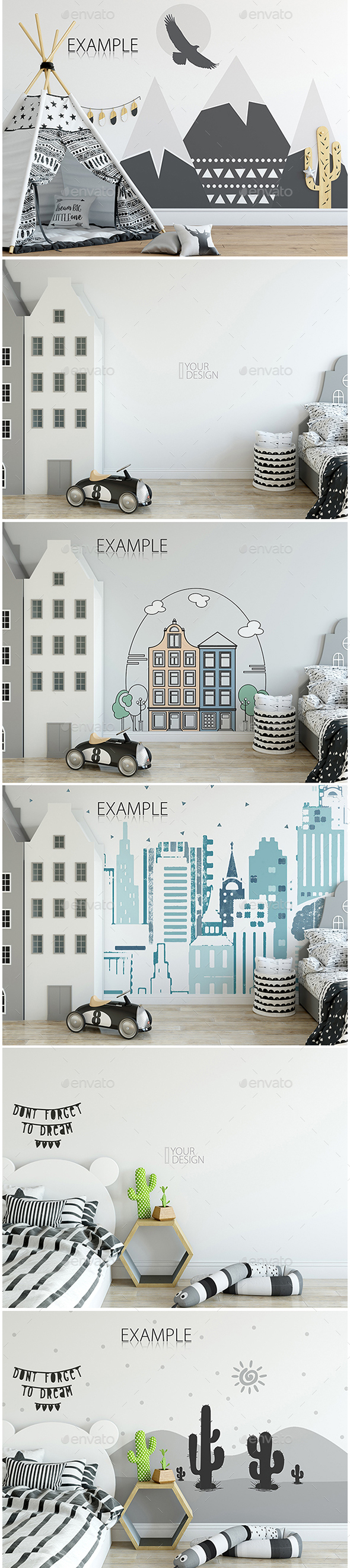 Pack of Kids Frames and Wall Mockup
