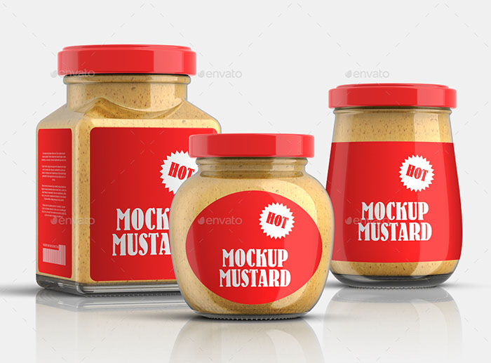 9 Mustard Jars Mockup