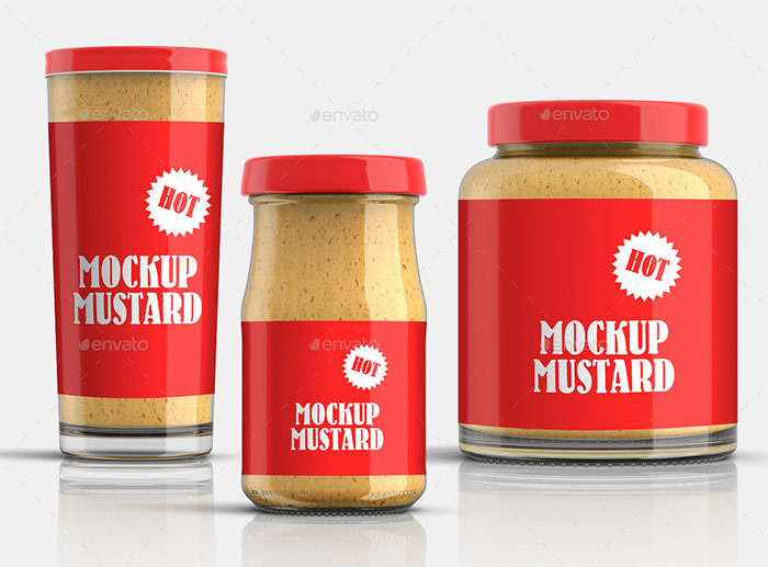 9 Mustard Jars Mockup