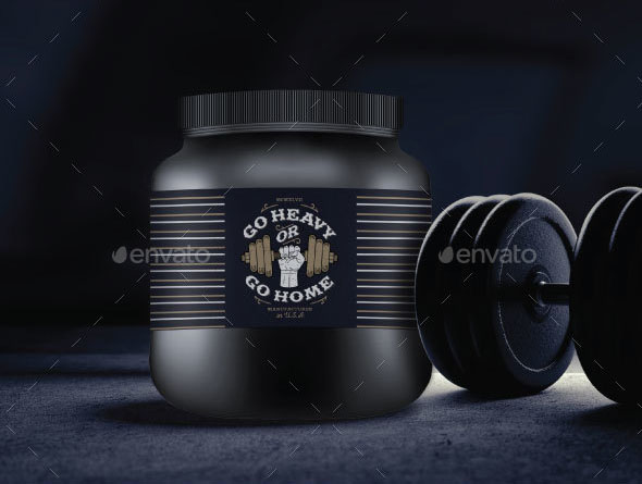 Premium Protein Container, Supplement Bottle Mockup