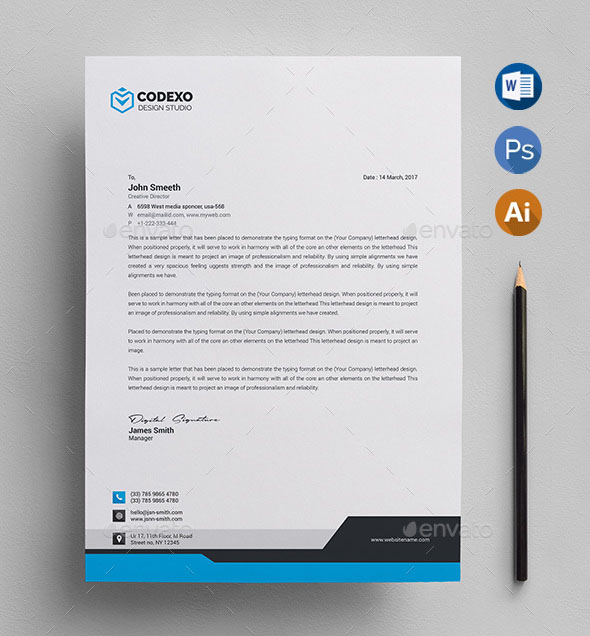 Creative Design Letterhead Template MS WORD, PSD & AI