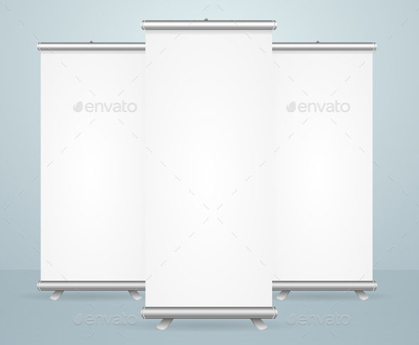 Realistic Detailed 3D Template Blank White Roll Up Banner