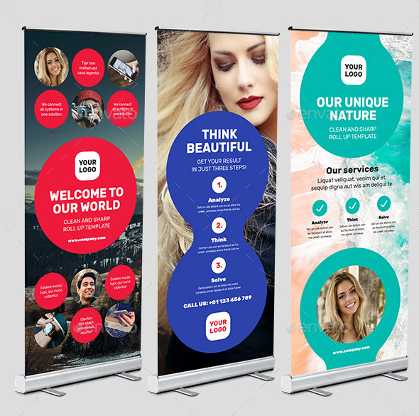 Circle Style Rollup Stand Banner Display 6x Indesign & Photoshop Template