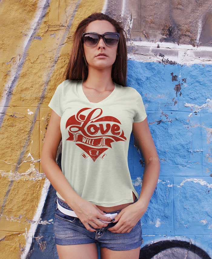 Multi-color Woman T-Shirt Mockup Template