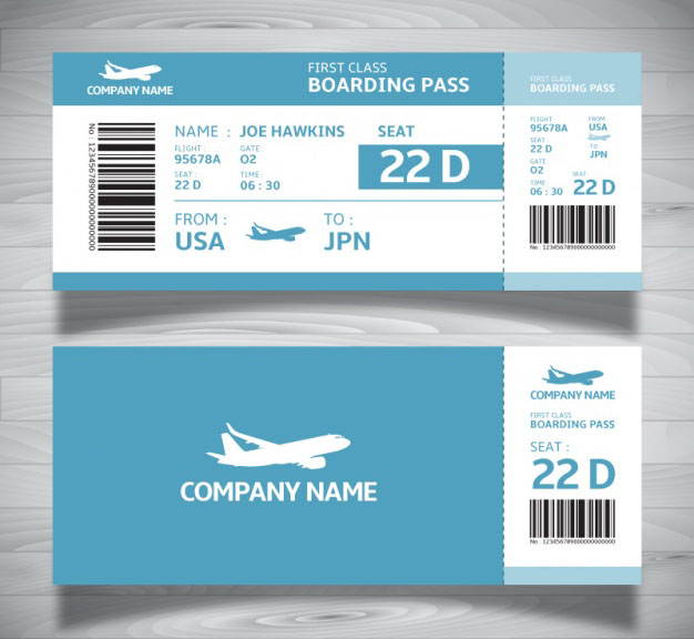 Boarding Ticket Pass Template in Blue Tones – Free
