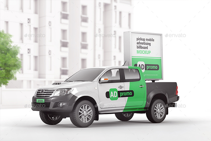 Pickup Mobile Advertising Billboard Mockup