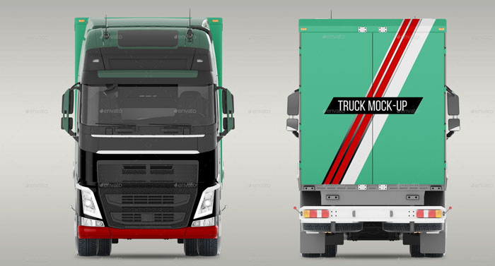 Green Color Truck Mockup (Editable)