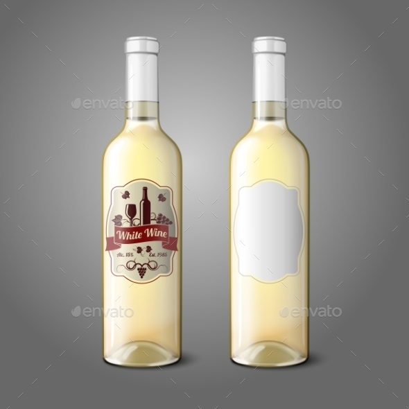 Two Realistic Bottles for White Wine With Labels