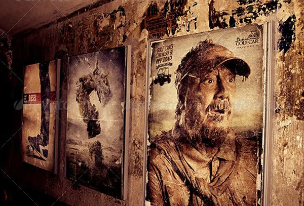 Distressed Posters on Wall Mockup