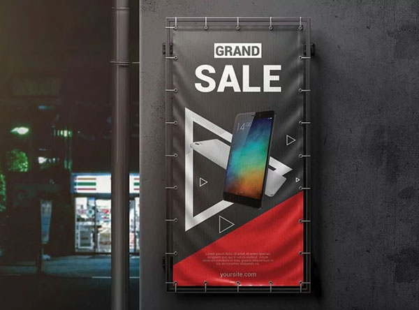 Vertical Outdoor Advertising Banner Mockup