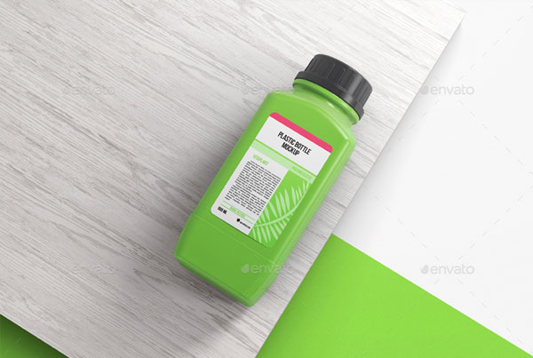 Square Shaped Plastic Bottle Mockup