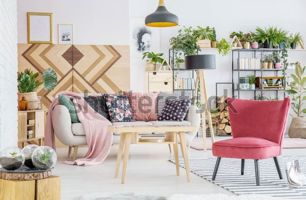 Patterned Cushions on Sofa Mockup