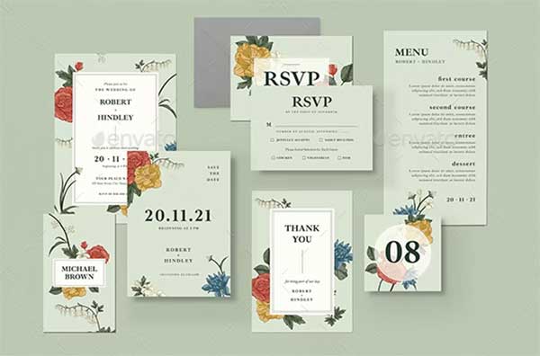 Simple Wedding Invitation Set Mockup Template