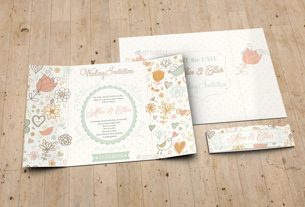 Gatefold Wedding Invitation Set Mockup Template