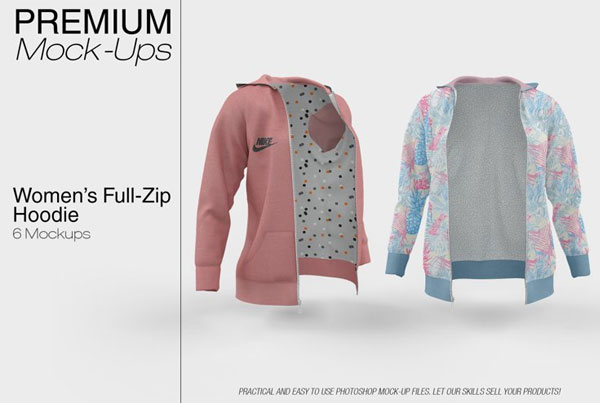 Women's Full-Zip Hoodie PSD Mockup