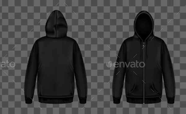 Black Zipper Hoodie Front and Back Mockup