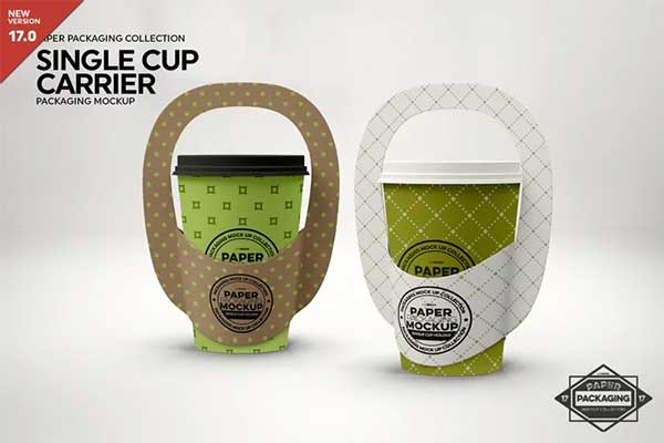 Single Cup Paper Carrier Packaging Mockup