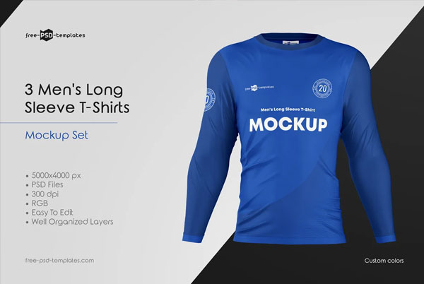 Simple Mens Long Sleeve T-Shirts MockUp Set