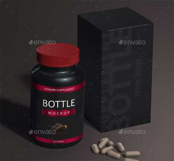 Bottle Box and Capsule Pills Mockup