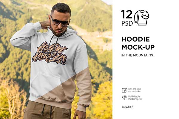 Men Hoodie Mock-Up Mountains