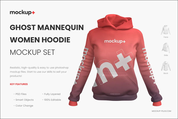 Realistic Women Hoodie Mockup