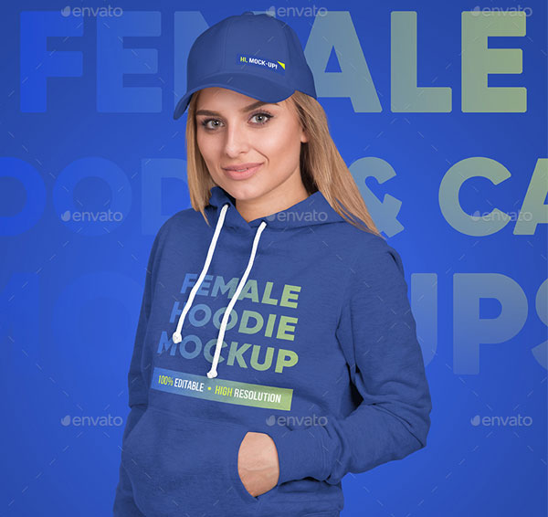 Female Hoodie and Baseball Cap Mockups