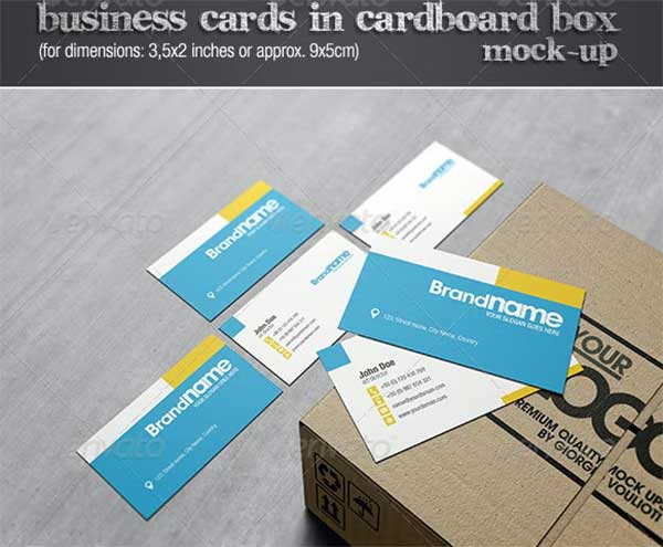 Business Cards in Cardboard Box Mock-Up