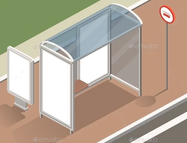 Isometric Bus Stop Mockup