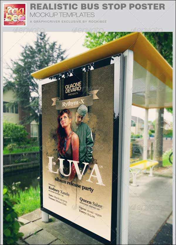 Realistic Bus Stop Poster Mockup