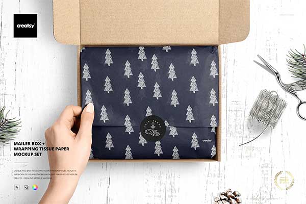 Mailer Box Tissue Paper Mockup Set