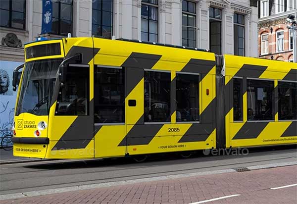 City Tram Wrap Sticker Mockup