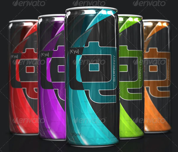 3D Energy Drink Soda Can Mockup